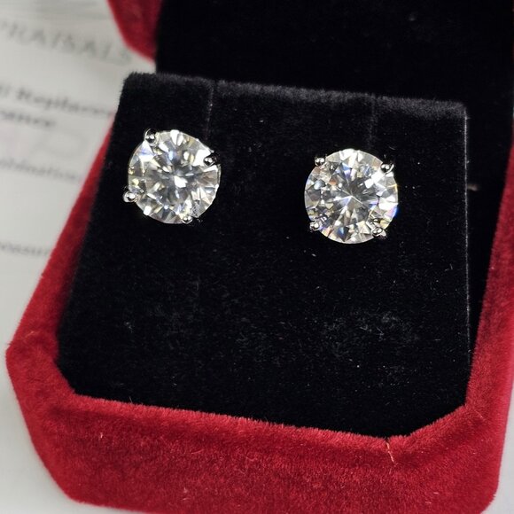 6CT Moissanite Stud Earrings (2x 3CT) Sterling Silver 925, Appraised - Picture 9 of 10